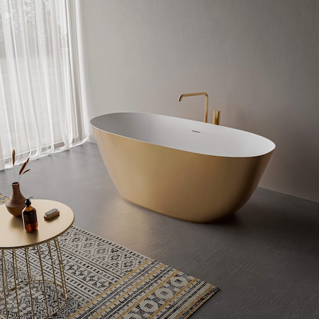Ruvati 63-inch Matte Gold and White epiStone Solid Surface Freestanding Bath Tub Sinatra RVB6723GW